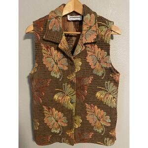 Vintage Starfire Vest Womens 4 Floral Tapestry Button Up Sleeveless 90s USA FLAW